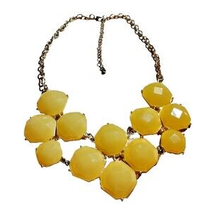 Bib Necklace w/ Yellow Faceted Cabochons Acrylic Gold Tone Statement Bling EUC